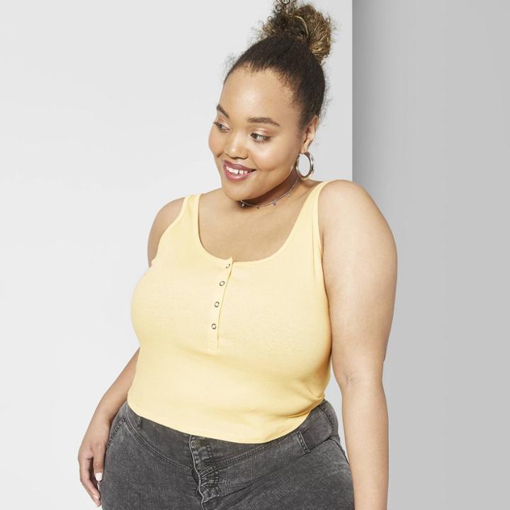 Women's Plus Size Sleeveless Snap Placket Tank Top - Wild Fable Straw Yellow
