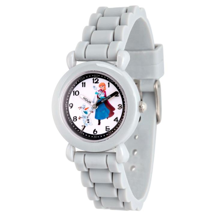 Girls' Disney Frozen Anna And Olaf Gray Plastic Time Teacher Watch - Gray, Purple