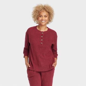 Women's Henley Top Sweater - Stars Above Red