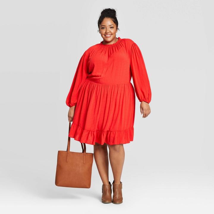 Women's Plus Size Long Sleeve Mock Turtleneck Babydoll Dress - Universal Thread Red X, Women's, Orange
