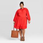 Women's Plus Size Long Sleeve Mock Turtleneck Babydoll Dress - Universal Thread Red X, Women's, Orange