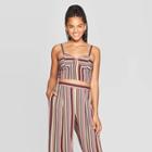 Women's Striped Sleeveless Deep V-neck Bra Cup Cropped Top - Xhilaration Mauve/sage