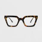 Women's Blue Light Filtering Tortoise Shell Print Rectangle Glasses - A New Day Brown