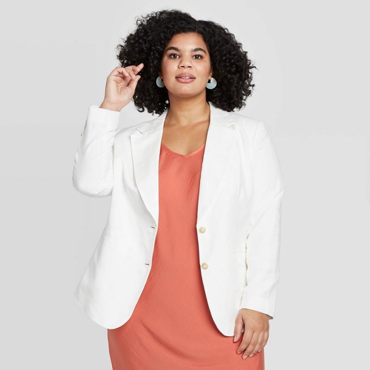 Women's Plus Size Linen Blazer - A New Day Cream 14w, Women's, Ivory