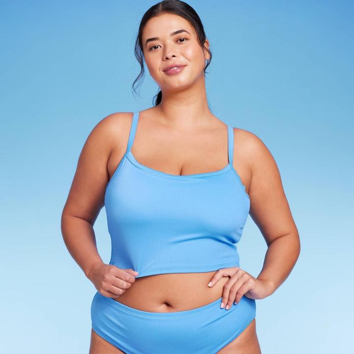 Women's Ribbed Longline Bralette Bikini Top - Wild Fable Blue
