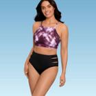 Women's Slimming Control High Neck Lace-up Back Bikini Top - Beach Betty By Miracle Brands Purple