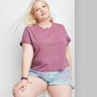 Women's Plus Size Short Sleeve Roll Cuff Boxy T-shirt - Wild Fable Violet