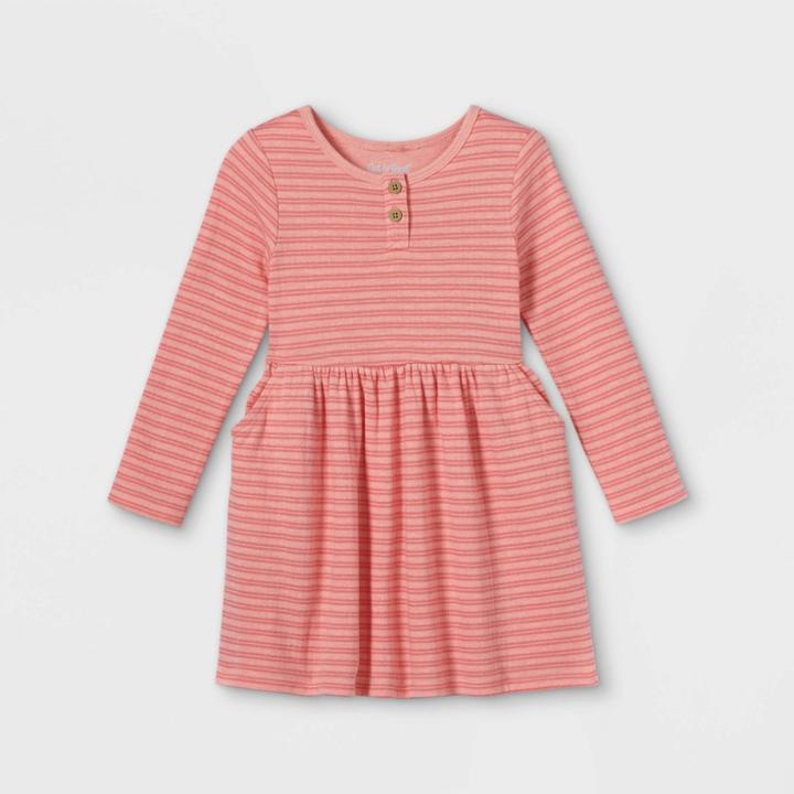 Toddler Girls' Striped French Terry Long Sleeve Dress - Cat & Jack Pink