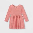 Toddler Girls' Striped French Terry Long Sleeve Dress - Cat & Jack Pink