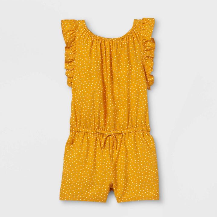 Toddler Girls' Dot Ruffle Sleeve Romper - Cat & Jack Mustard
