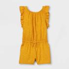 Toddler Girls' Dot Ruffle Sleeve Romper - Cat & Jack Mustard