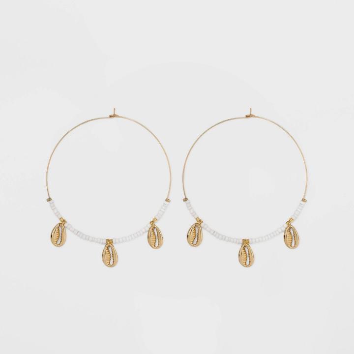 Seed Beaded And Charm Hoop Earrings - Wild Fable White