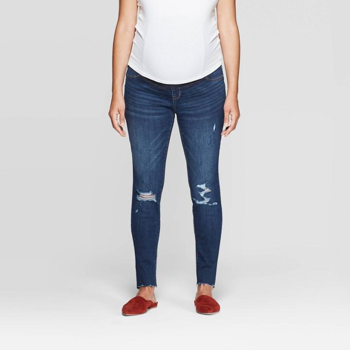 Maternity Distressed Jeggings - Isabel Maternity By Ingrid & Isabel Dark Blue
