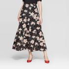 Women's Floral Print Mid-rise Tiered A Line Maxi Skirt - Who What Wear Black