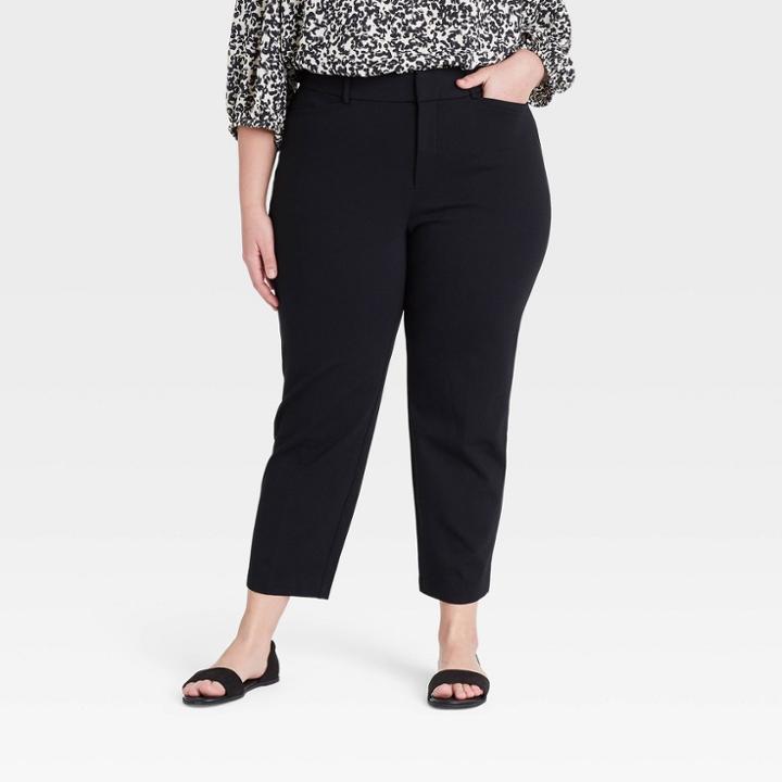 Women's Plus Size Ankle Length Ponte Pants - Ava & Viv Black