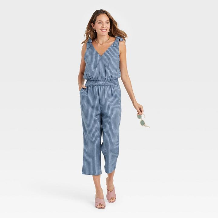 Women's Sleeveless Tie Shoulder Jumpsuit - A New Day Blue