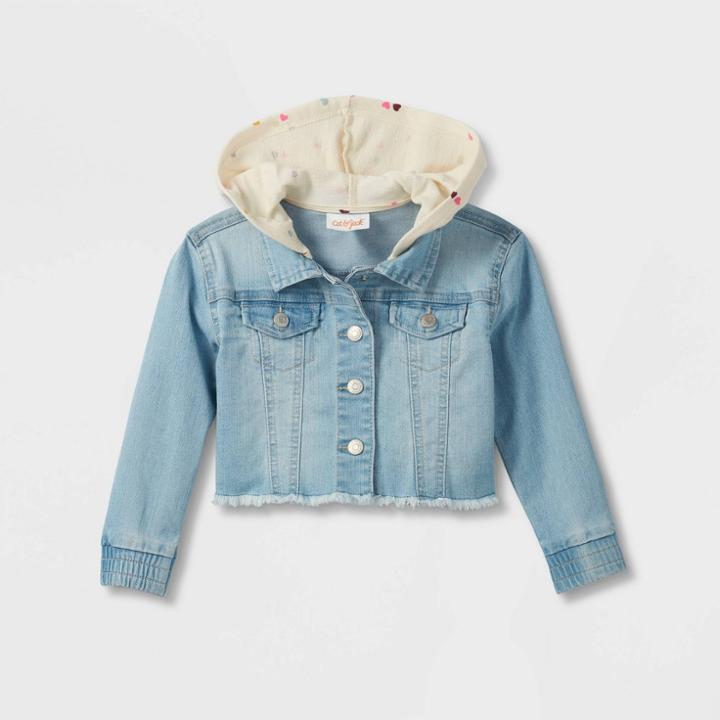 Toddler Girls' Heart Hood Denim Jacket - Cat & Jack Light Wash