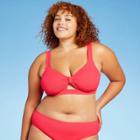 Juniors' Plus Size Ribbed Knot-front Bralette Bikini Top - Xhilaration Coral Pink X