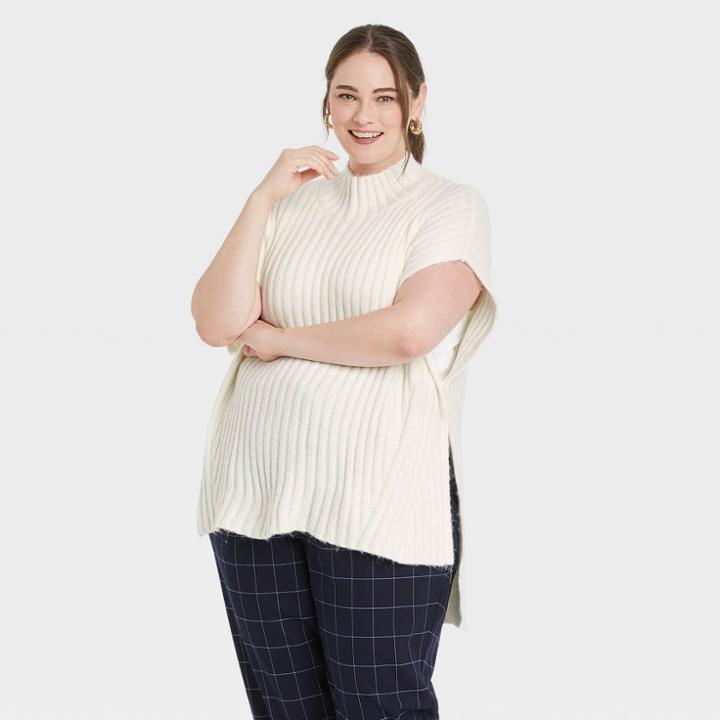 Women's Plus Size Knit Vest - A New Day Cream One Size, Ivory