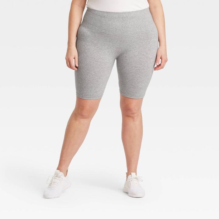 Women's Plus Size High-waist Cotton Blend Seamless 7 Inseam Bike Shorts - A New Day Heather Gray