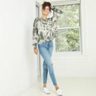 Women's Long Sleeve Boxy Waffle Knit T-shirt - Wild Fable Olive Green Tie-dye