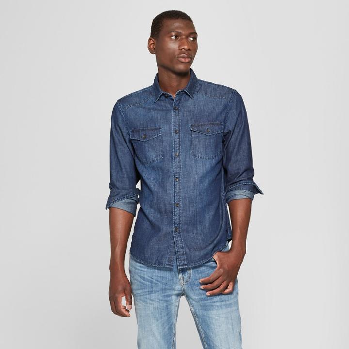 Target Men's Long Sleeve Denim Shirt - Goodfellow & Co Banner Blue