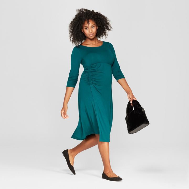 Maternity Ruched 3/4 Sleeve Dress - Isabel Maternity By Ingrid & Isabel Teal M, Women's, Blue