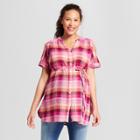 Maternity Plaid Dolman Short Sleeve Button-down Top - Isabel Maternity By Ingrid & Isabel Pink/orange M, Infant Girl's