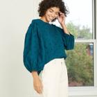 Women's Striped Puff 3/4 Sleeve Eyelet Blouse - Universal Thread Blue