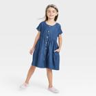 Girls' Button-front Woven Dress - Cat & Jack Medium Wash Xs,