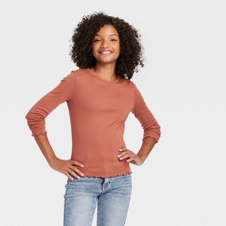 Girls' Long Sleeve T-shirt - Art Class Brown