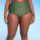 Women's Plus Size High Waist Bikini Bottom - Kona Sol Dark Green
