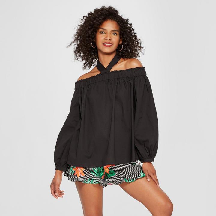 Women's Long Billow Sleeve Halter Top - Who What Wear Black