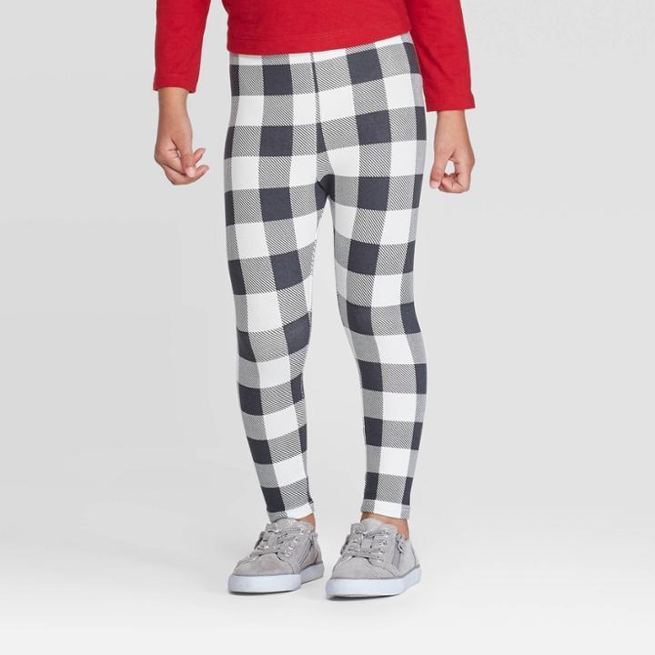 Toddler Girls' Buffalo Plaid Leggings - Cat & Jack Gray/cream 12m, Girl's, White