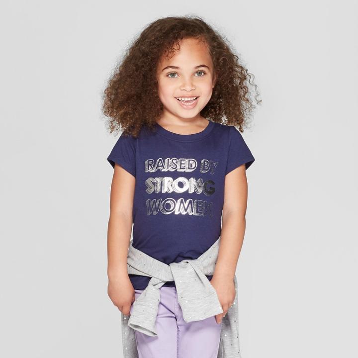 Toddler Girls' Short Sleeve 'raised By Strong Women' Graphic T-shirt - Cat & Jack Navy