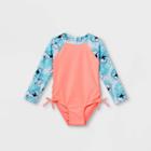 Toddler Girls' Embossed Animal Print Long Sleeve One Piece Rash Guard - Cat & Jack Coral