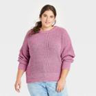 Women's Plus Size Crewneck Textured Pullover Sweater - Universal Thread Purple