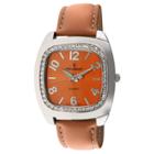 Peugeot Watches Women's Peugeot Crystal Accented Boyfriend Leather Strap Watch - Silver/orange,