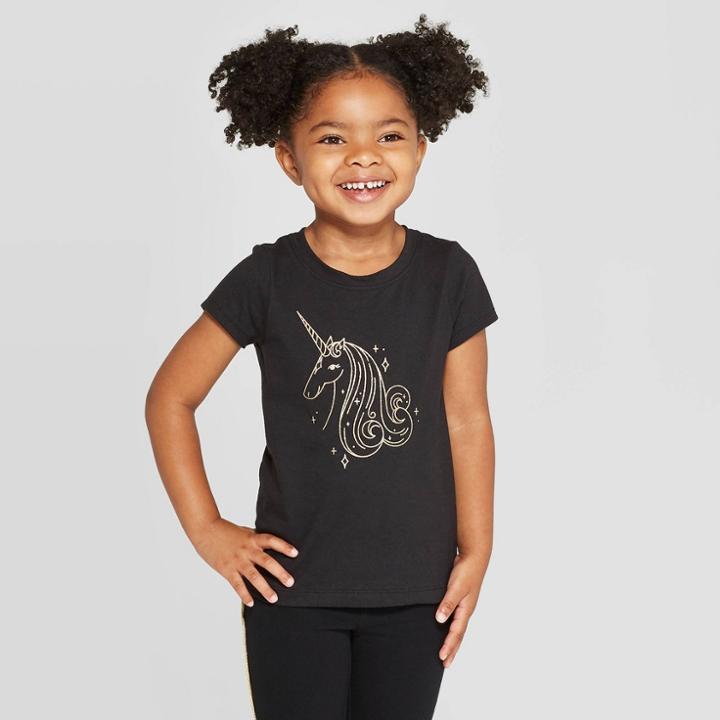 Petitetoddler Girls' Short Sleeve 'unicorn' T-shirt - Cat & Jack Black
