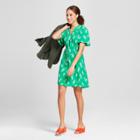 Women's Floral Print Short Sleeve Tie Waist Crepe Dress - A New Day Green