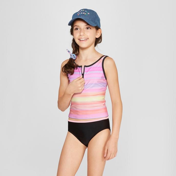 Plus Size Girls' Sunset Stripe Tankini Set - Cat & Jack Pink