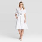 Women's Short Sleeve Belted Tiered Dress - Who What Wear White