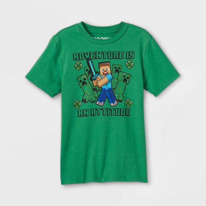 Kids' Minecraft Steve/creepy Short Sleeve Graphic T-shirt - Green