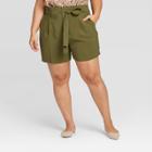 Women's Plus Size High-rise Paperbag Shorts - A New Day Green