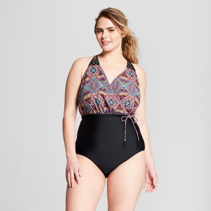 Costa Del Sol Women's Plus Size 2-in-1 One Piece - Black