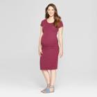 Maternity Short Sleeve Shirred T-shirt Dress - Isabel Maternity By Ingrid & Isabel Berry Heather Xxl, Quaint Berry