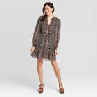 Women's Paisley Mixed Print Long Sleeve V-neck Woven Dress - Knox Rose Black