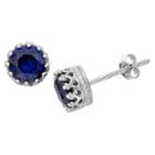 Tiara 6mm Round-cut Sapphire Crown Earrings In Sterling Silver, Girl's, Sapphire/silver