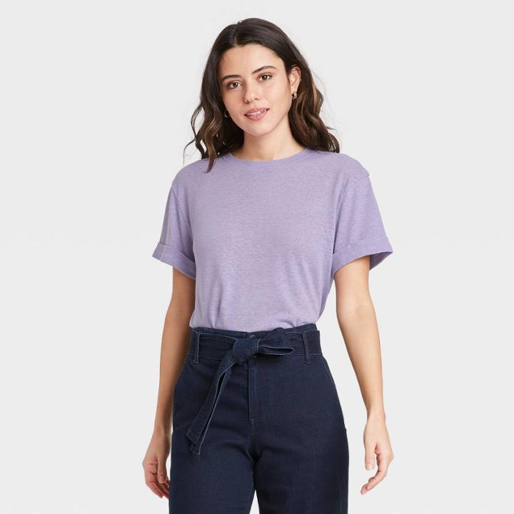Women's Short Sleeve Linen T-shirt - A New Day Purple