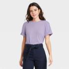 Women's Short Sleeve Linen T-shirt - A New Day Purple
